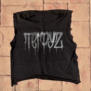 Black Sleeveless Top with Graphic Design